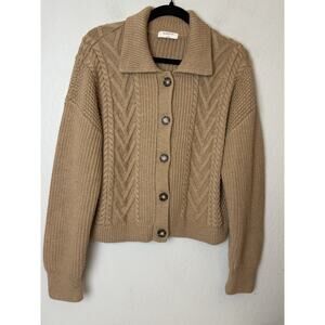Babaton Aritzia 'Emporia' Brown 100% Merino Wool Cardigan Size Small Cable Knit